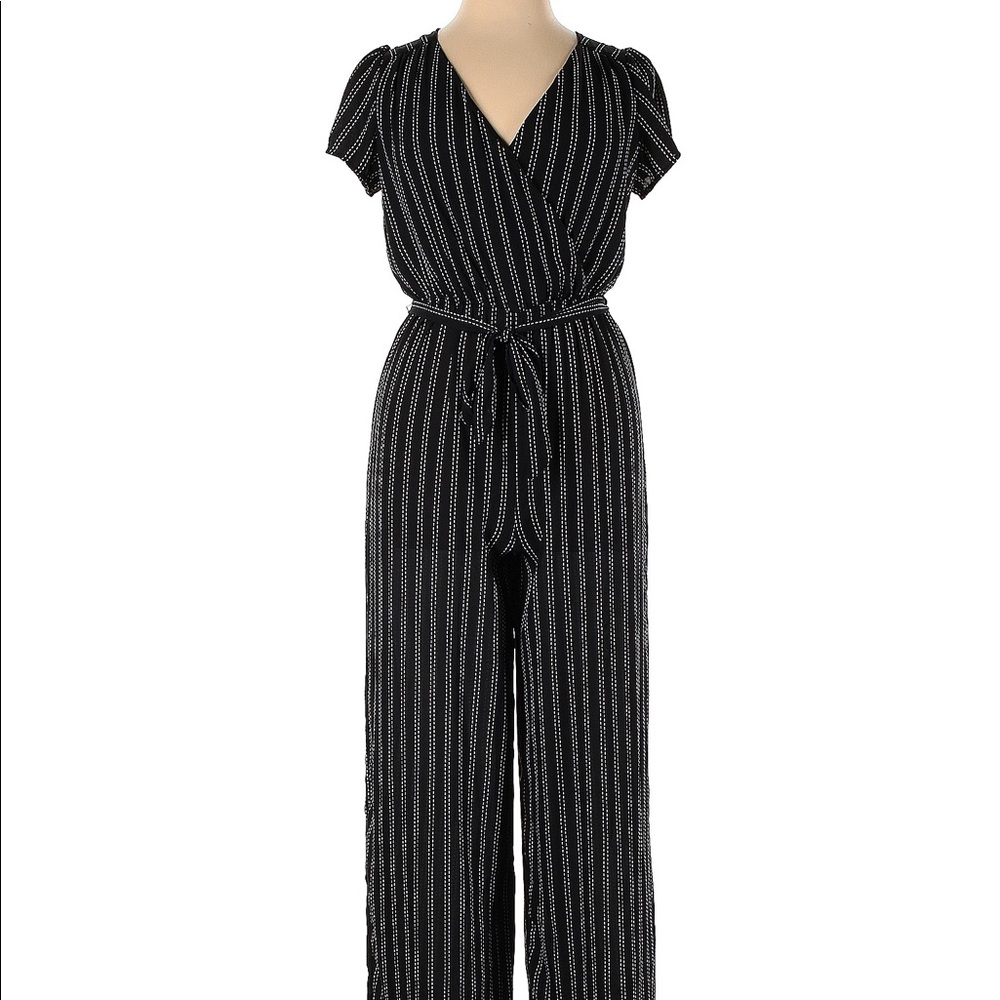 Charlotte Russe - Striped Flutter Sleeve Wide Leg Jumpsuit